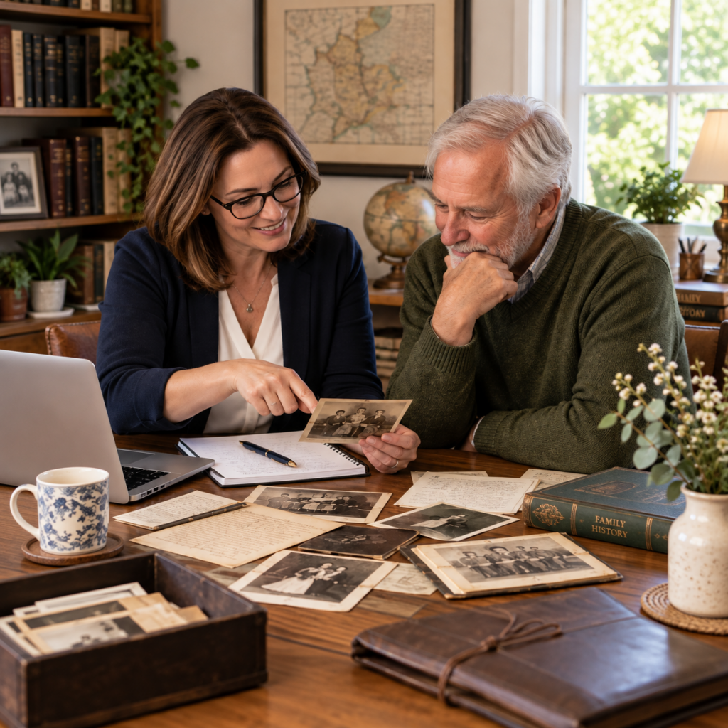 two people discussing family history